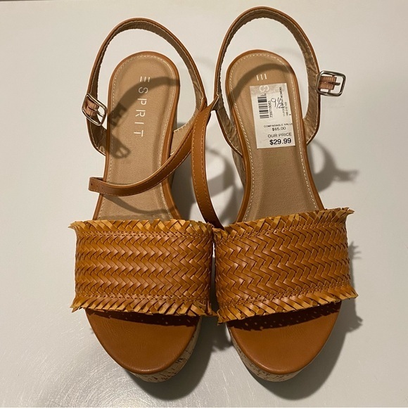 Esprit Tan Slingback Sandals with Woven Leather Strap - Picture 1 of 5